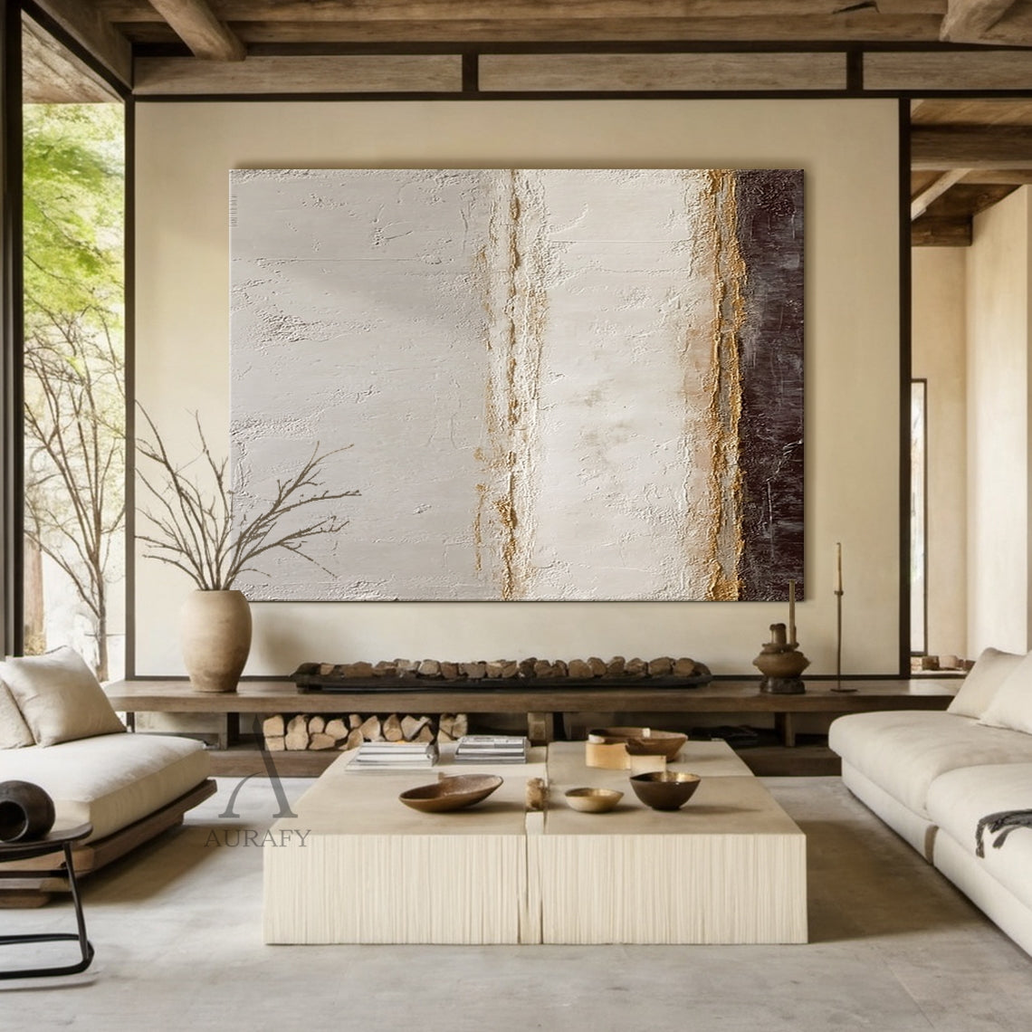 General Abstract Beige Gray Impasto Texture Tactile Surface Modern Organic Wall Art Decor AURA599