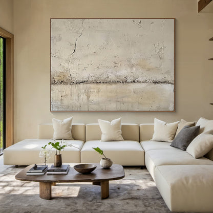 Wabi Sabi Beige Plaster Textured Wall Art with Cracked Mottled Tactile Surface AURA582