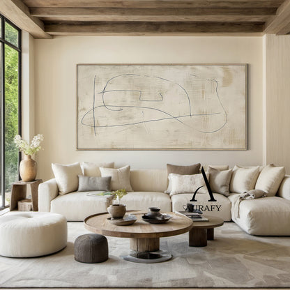 Minimalist Beige Plaster Textured Line Art Japandi Abstract Neutral Wall Decor Modern Organic Canvas Artwork AURA542