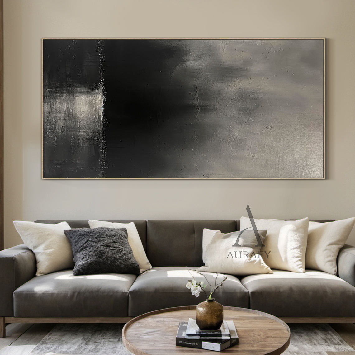 Black Abstract Art with Knife Strokes Tactile Surface Monochrome Minimalist Luxe Sculpted Canvas AURA472