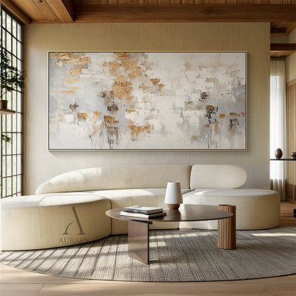 General Abstract Beige Yellow Plaster Textured Art Tactile Surface Flowing Brushstrokes Modern Organic AURA462