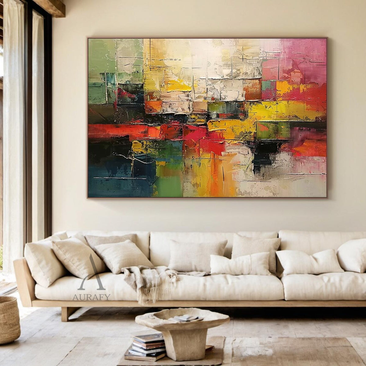 Color Blocks, Red Yellow Green 3D Impasto Abstract Painting AURA866