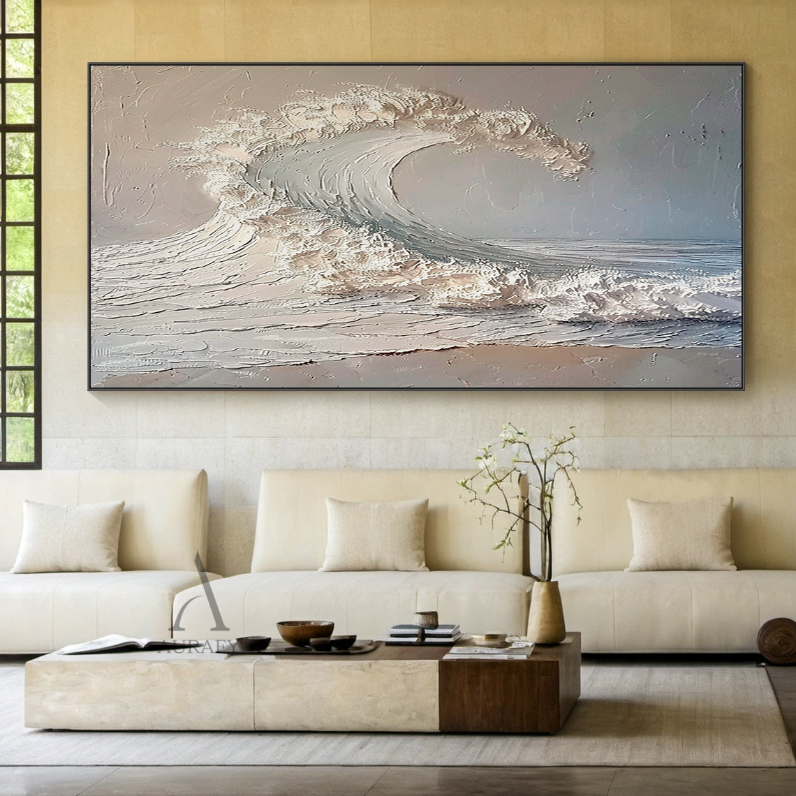 Textured White Curling Wave Wall Art - AURA678