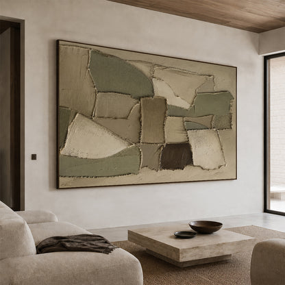 Wabi-Sabi 3D Textured Brown Plaster Painting Japandi Neutral Geometric Collage Knife Sculpted Canvas Wall Art AURA772