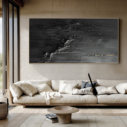 3D Textured Black Abstract Painting Tactile Surface Thick Paint Drips Scratch Marks AURA530