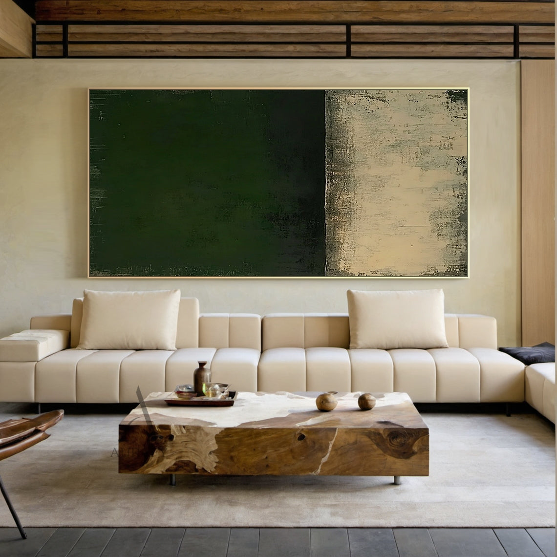 Dark Green Color Block Abstract Wall Art - AURA698