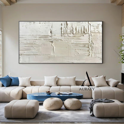 3D Textured Beige Abstract Painting Tactile Surface Sculpted Canvas Japandi Minimalist Art AURA526