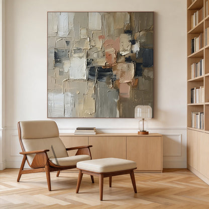 Palette Blocks, Brown Cream and Charcoal Impasto Painting AURA861