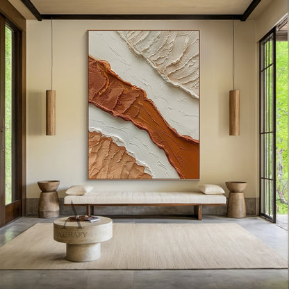 3D Textured Beige Brown Painting with Knife Strokes Tactile Surface Modern Organic Minimalist Luxe AURA448