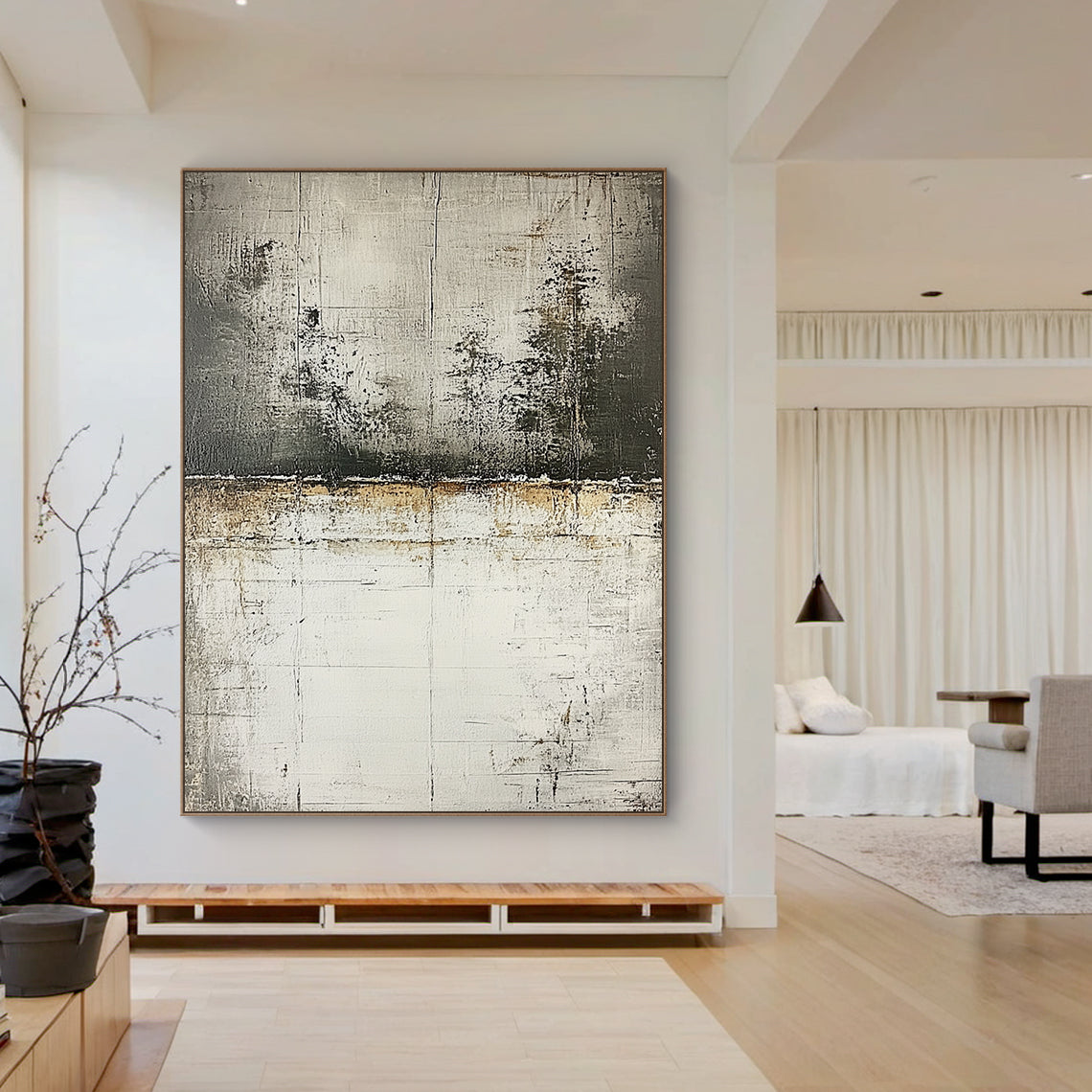 Wabi Sabi Abstract Wall Art Gray Black Layered Weathered Peeling Tactile Surface AURA588