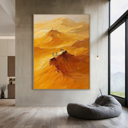 Yellow Landscape Impasto Oil Painting with Knife Strokes Tactile Surface and Exploring Figures AURA416
