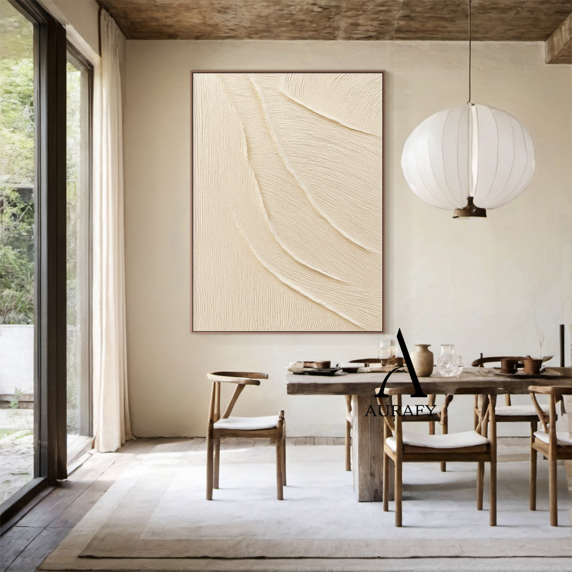 3D Textured Beige Abstract Art Tactile Surface Sculpted Wave Minimalist Luxe Japandi Wall Decor AURA528