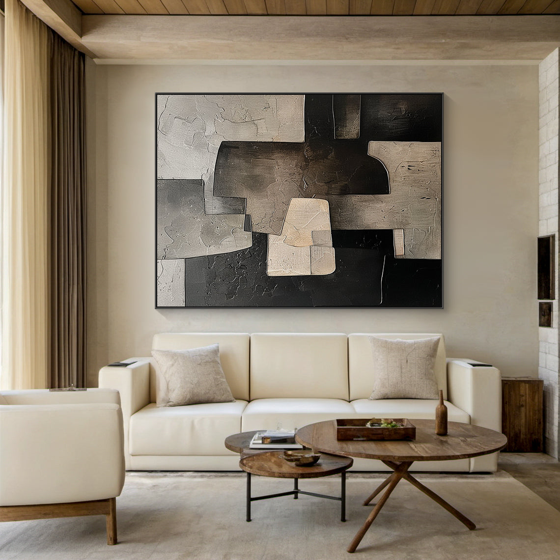 Silent Geometry-Black & Beige Spatial Field-AURA106