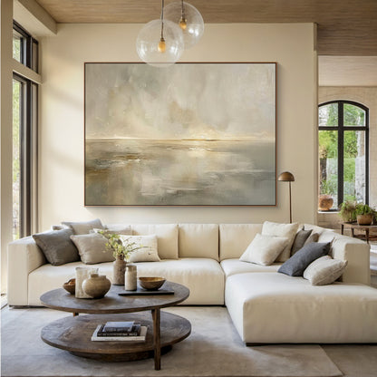 Quiet Horizon-Beige Abstract Field-AURA105