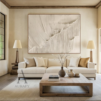 Beige 3D Textured Painting Modern Home Living Room Wall Art AURA283