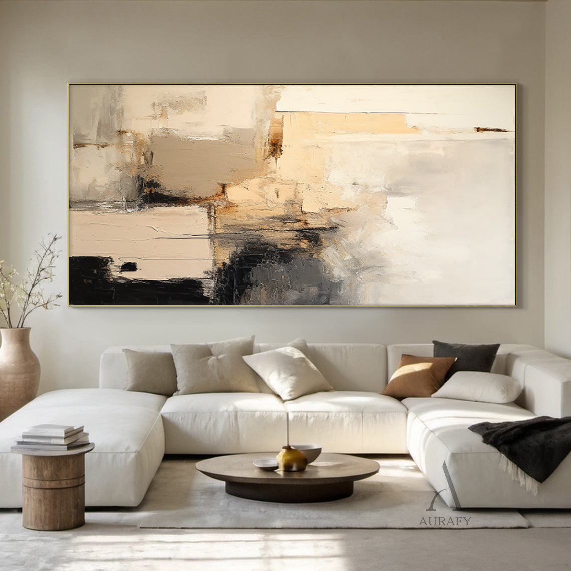 General Abstract Beige Black Wall Art for Contemporary Home Decor AURA286