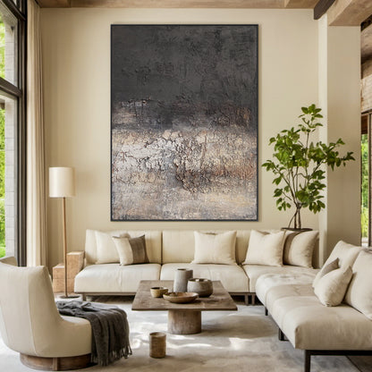 Eroded Calm — Charcoal Beige Textured Wall Art – AURA071