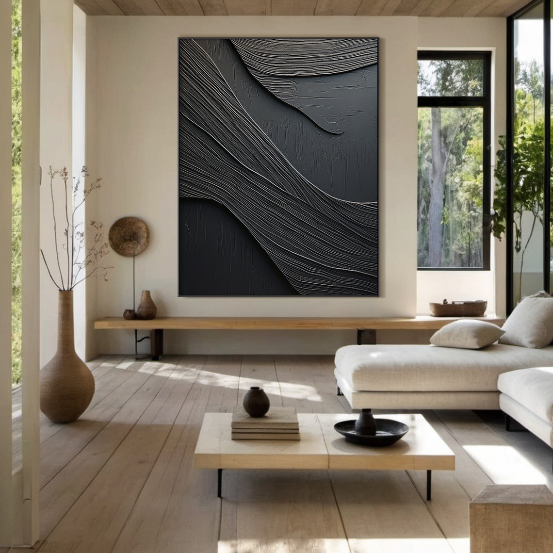 Obsidian Flow-Black 3D Textured Art-AURA068