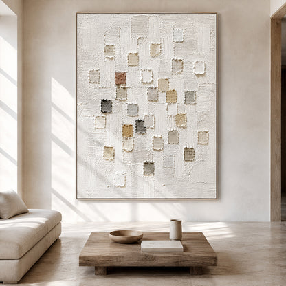 3D Textured White Plaster Japandi Wabi-Sabi Tactile Sculpted Canvas Knife Stroke Neutral Minimalist Wall Art AURA767