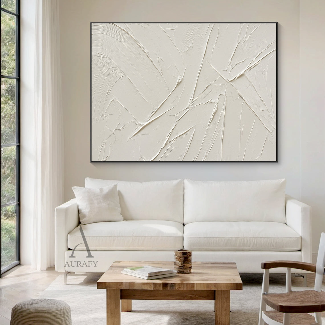 Minimalist Beige Wall Art Plaster Textured Knife Strokes Wabi Sabi Japandi Tactile Abstract Canvas Decor AURA725