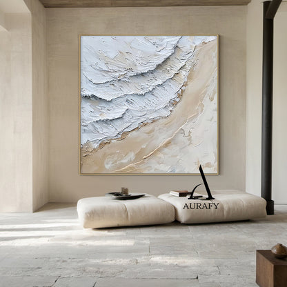 3D Textured Painting White Beige High-Relief Plaster Tactile Surface Minimalist Luxe Artwork AURA533