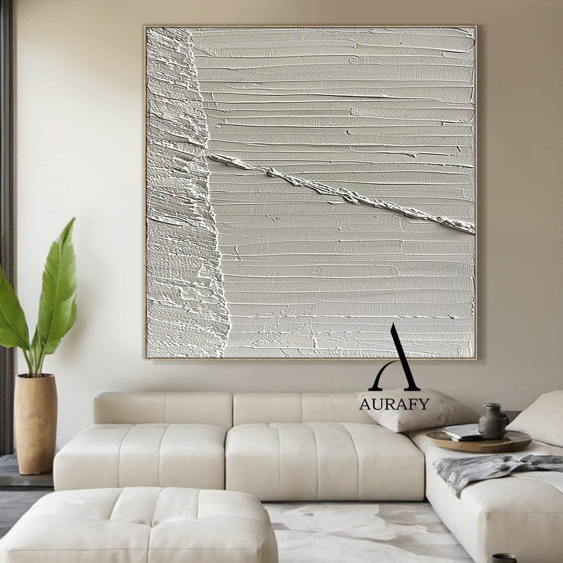Minimalist Gray Wall Art Impasto Texture Tactile Surface Knife Strokes Sculpted Canvas Modern Decor AURA552
