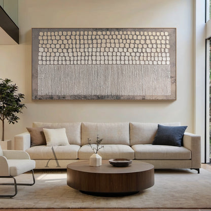 General Abstract Brown Gray Handcrafted Impasto Tactile Art with Linear and Organic Patterns AURA601