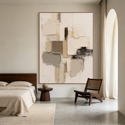 Plaster Textured Abstract Beige Brown Minimalist Japandi Sculpted Knife Stroke Neutral Wall Artwork AURA751