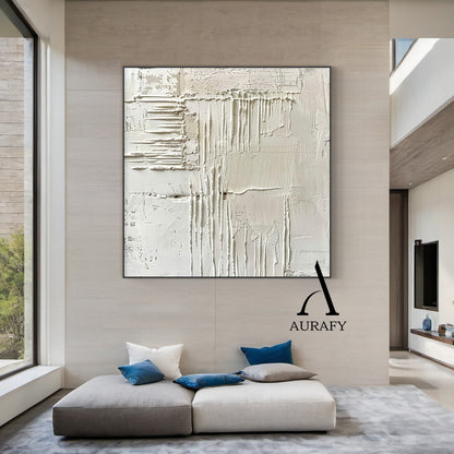 3D Textured Beige Abstract Painting Tactile Surface Sculpted Canvas Japandi Minimalist Art AURA526