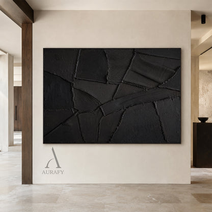 Black Relief, Monochrome Geometric 3D Textured Painting AURA859