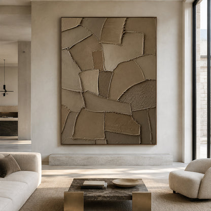 Wabi Sabi Brown 3D Textured Plaster Sculpted Canvas Japandi Minimalist Luxe Tactile Knife Stroke Art AURA771