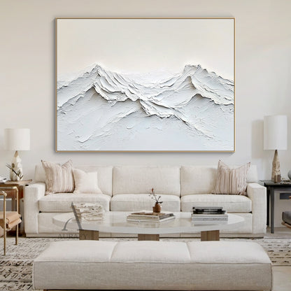 Beige Abstract Landscape Canvas Impasto Tactile Surface Sculpted Mountain Minimalist Modern Organic AURA458