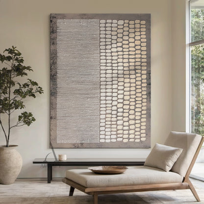 General Abstract Brown Gray Handcrafted Impasto Tactile Art with Linear and Organic Patterns AURA601