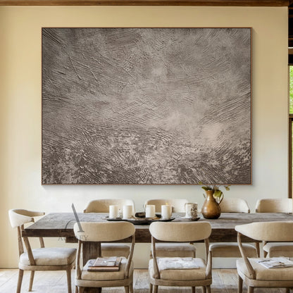 Gray Abstract Art Plaster Textured Tactile Surface Industrial Minimalist Sculpted Lines Wall Decor AURA596
