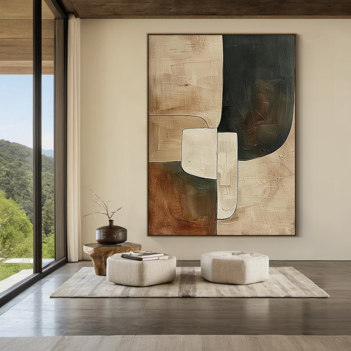 Earthen Silence — Textured Abstract in Clay & Charcoal – AURA108(Vertical)