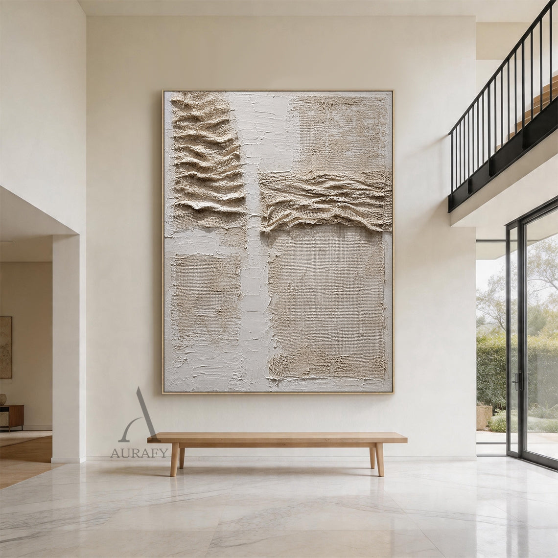 Soft Fold, Beige Brown Mesh and Plaster Textured Painting AURA857