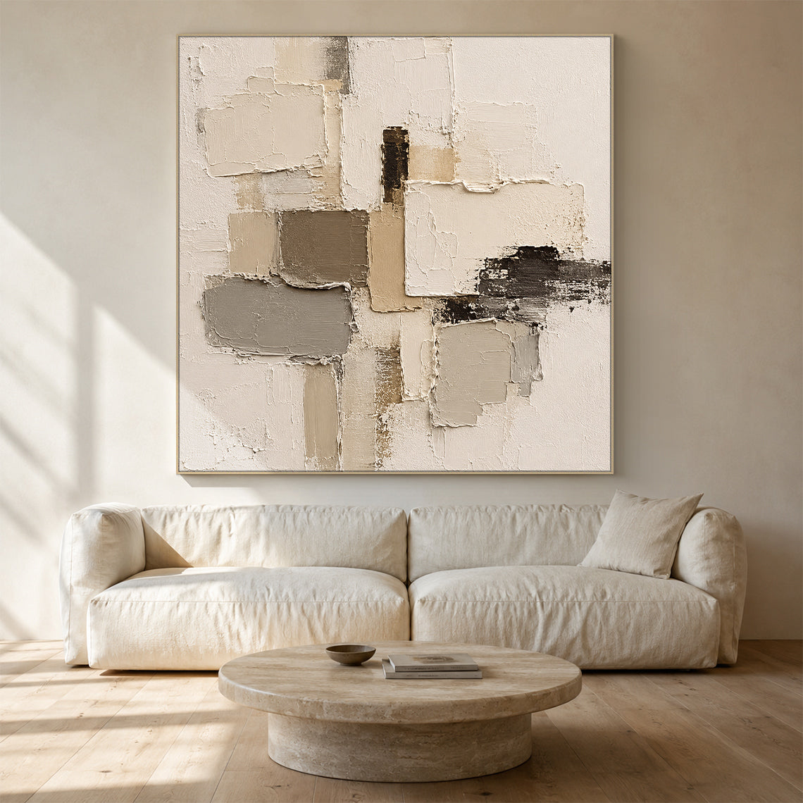 Plaster Textured Abstract Beige Brown Minimalist Japandi Sculpted Knife Stroke Neutral Wall Artwork AURA751