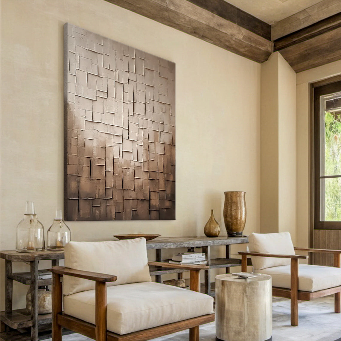 Wabi Sabi Beige Textured Abstract Wall Art Living Room Decor AURA075