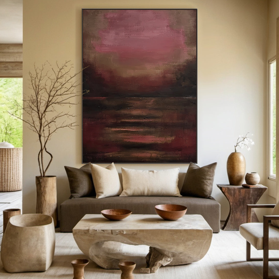 Crimson Stillness-Red Abstract Minimalist Art-AURA116