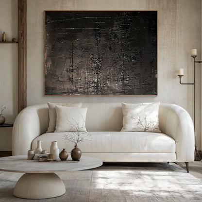 Black Textured Abstract Wall Art for Modern Living Room Decor AURA192