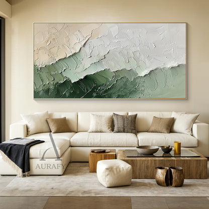 Modern 3D Textured Painting Green Beige for Living Room Decor AURA282
