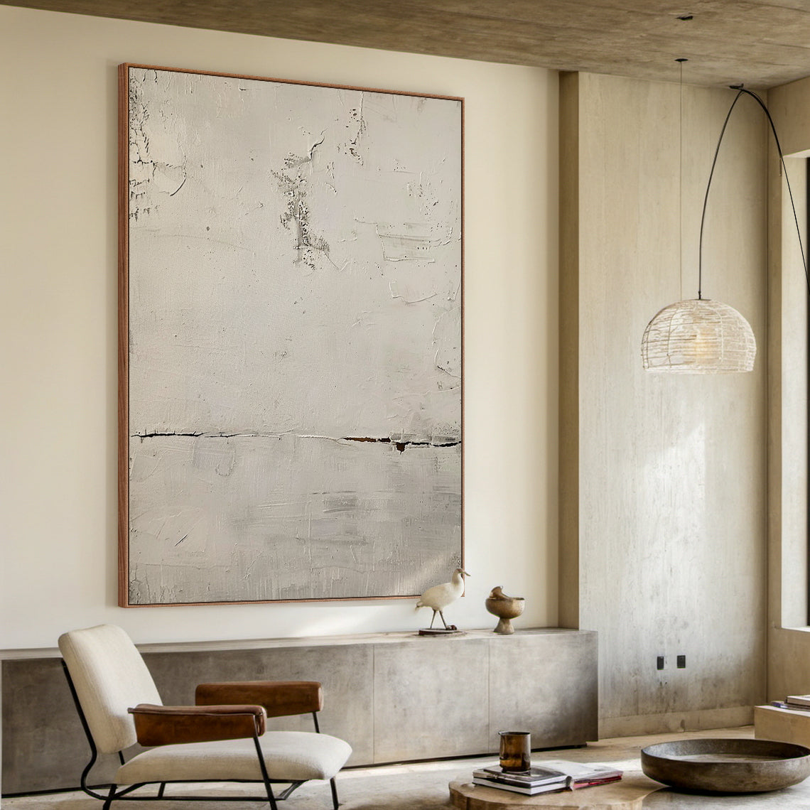 Quiet Horizon-Ash Gray Abstract Wall Art Spatial Field-AURA082