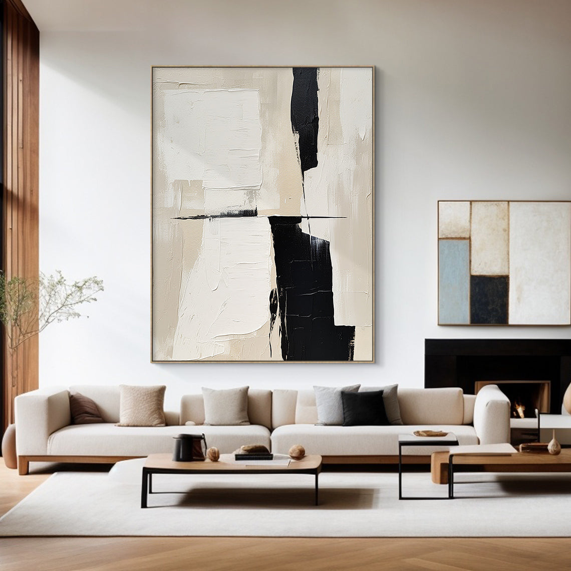 Traces of Still Light a Warm Ivory & Noir Abstraction-AURA111