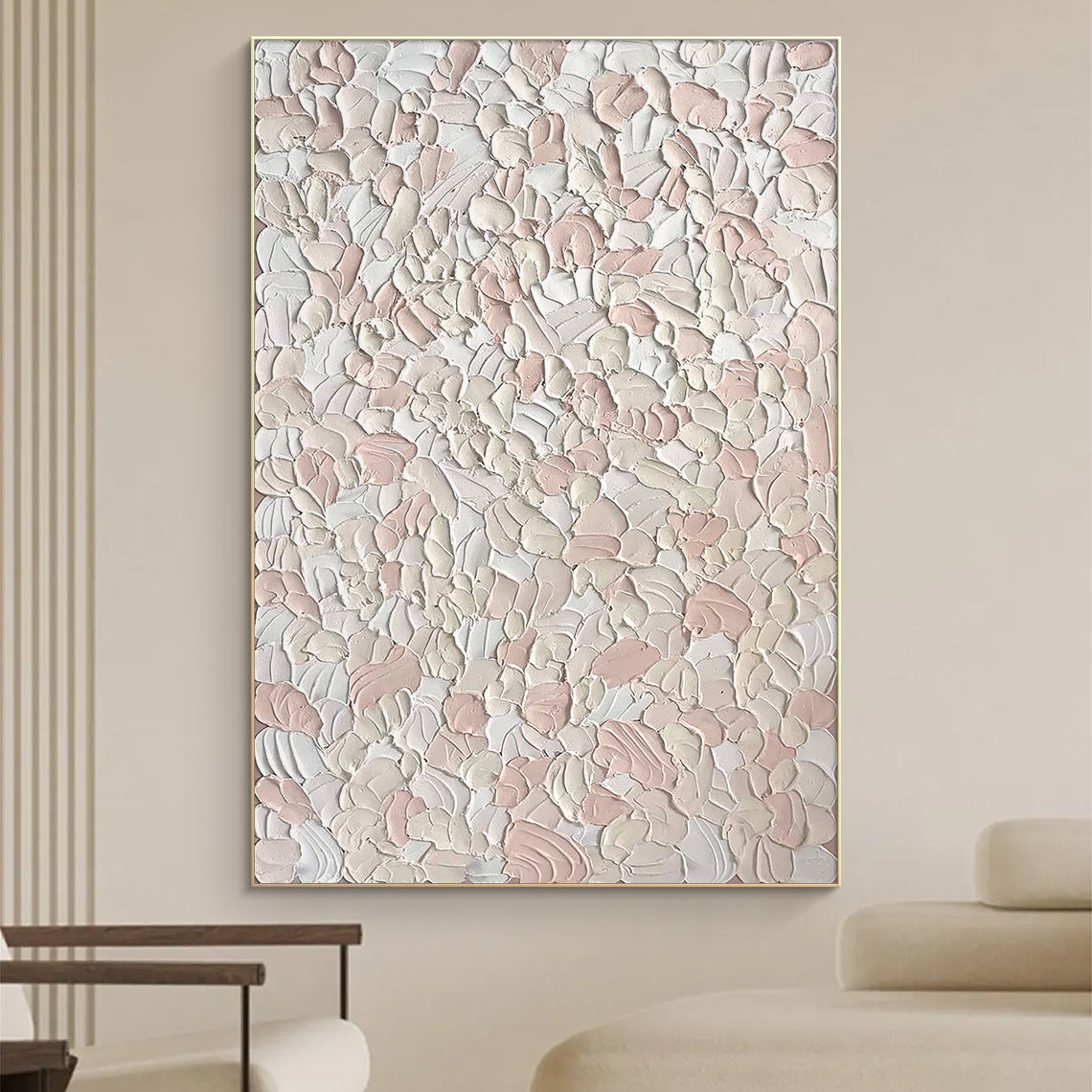 Petal Drift-Beige & Pink 3D Textured-AURA066