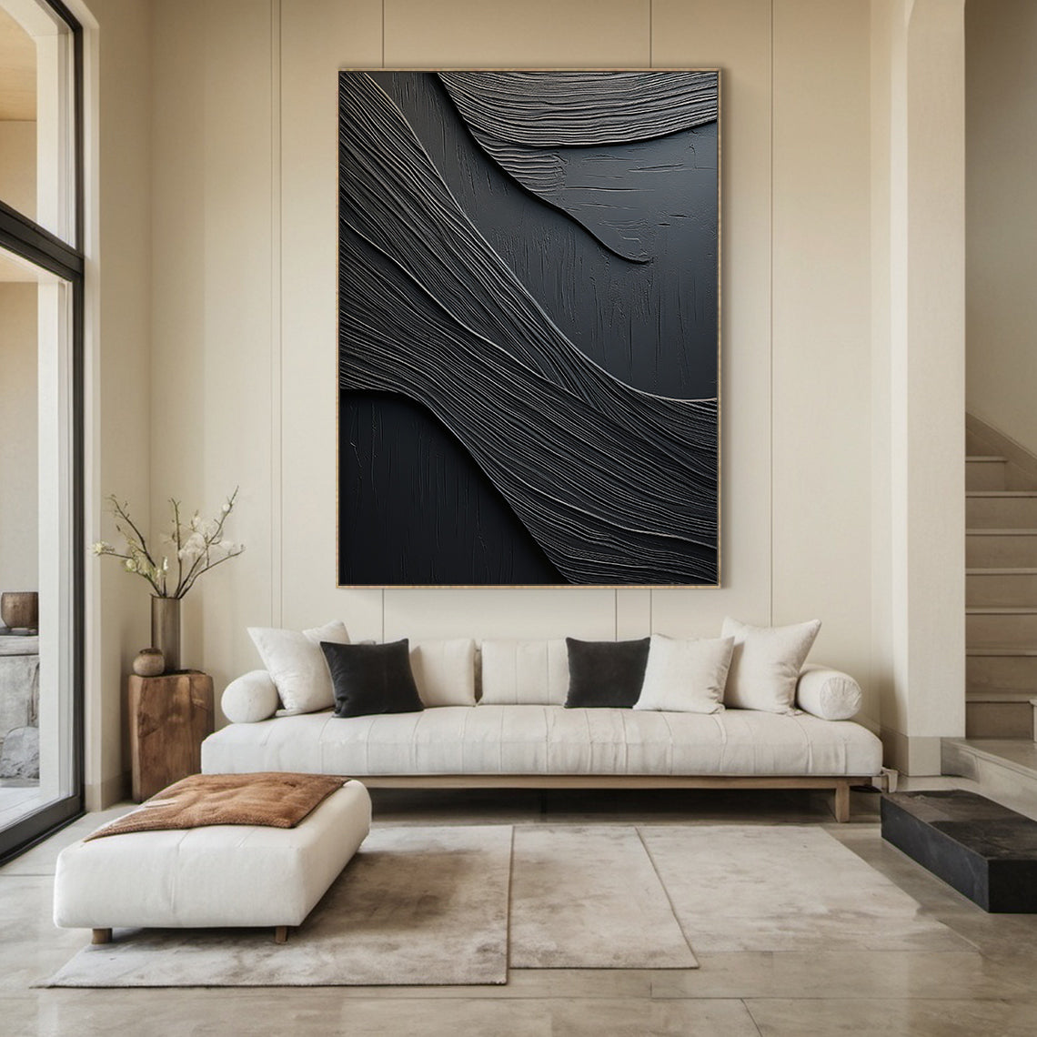 Obsidian Flow-Black 3D Textured Art-AURA068