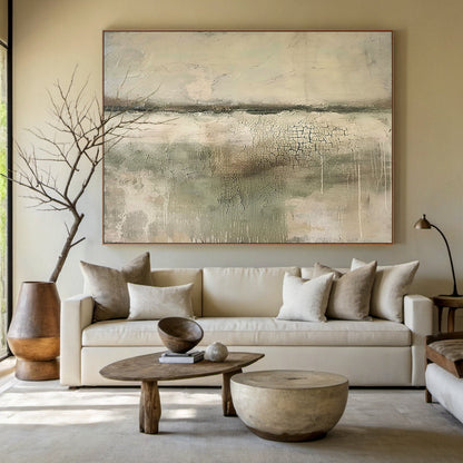 VerdaMossed Silence-Green & Beige Wabi-Sabi Art-AURA080