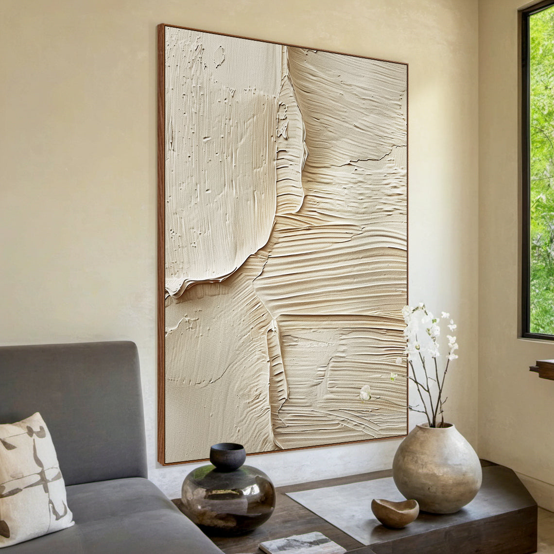 Soft Rift-Beige 3D Textured Art-AURA069