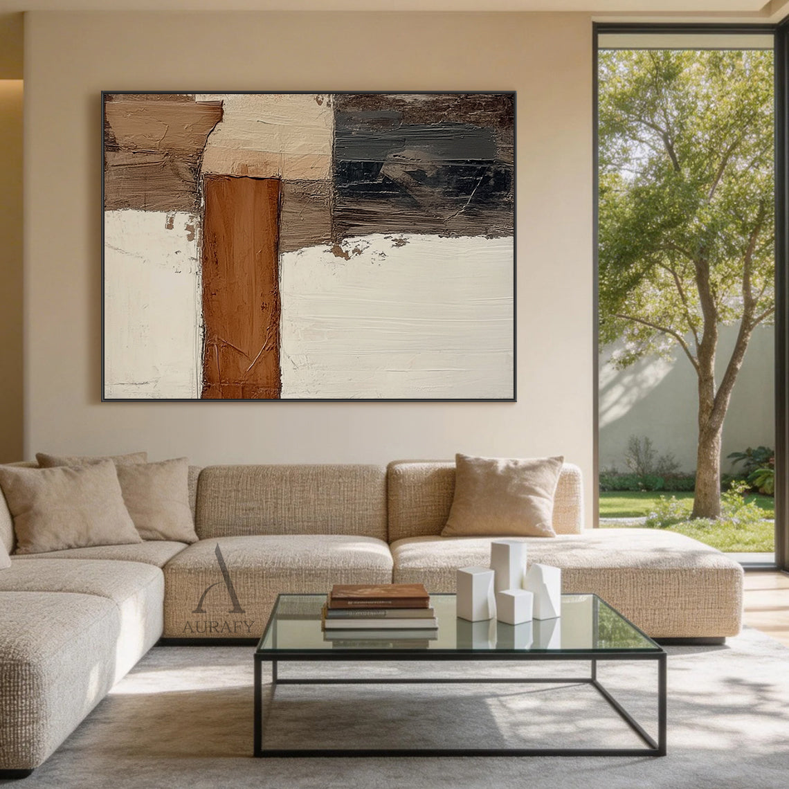 Modern Abstract Brown Beige Wall Art for Home Decor AURA354