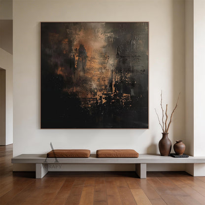 Bronze Through Black, Moody Textured Abstract Painting AURA872
