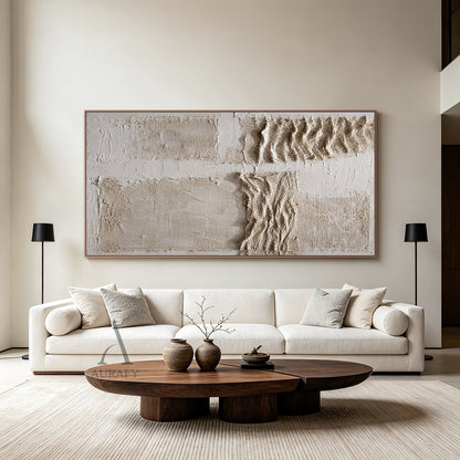 Soft Fold, Beige Brown Mesh and Plaster Textured Painting AURA857